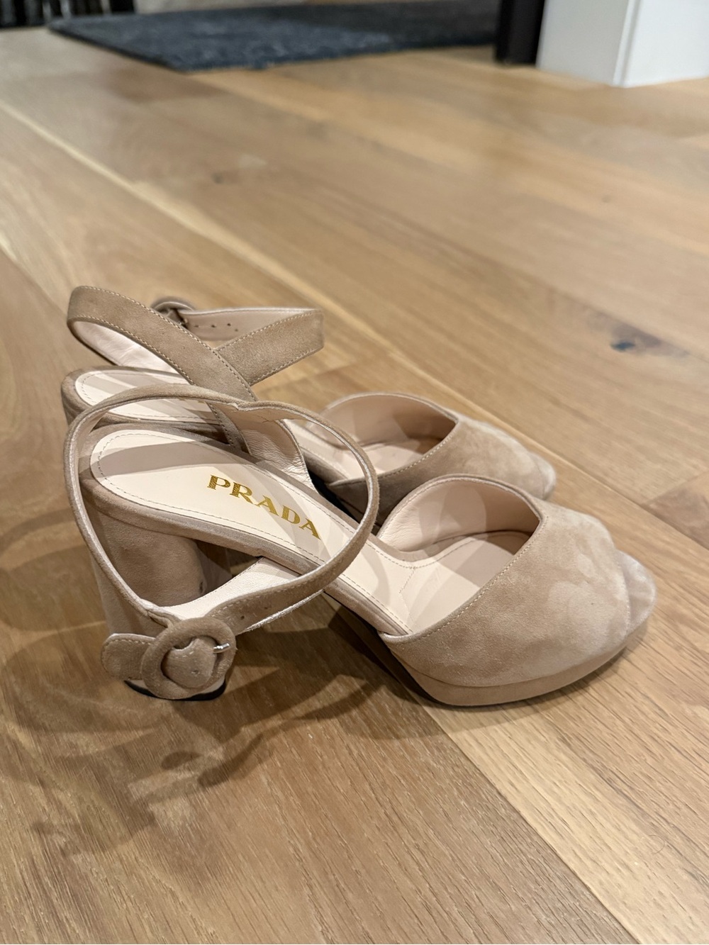 Prada Beige Suede Platform Block Heel Sandals Size 7